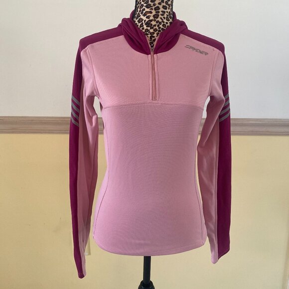 Spyder Women's Pink 1/4 Zipper Pullover Jacket w/ Hood and Thumbholes Size 6 L12 - Picture 1 of 5